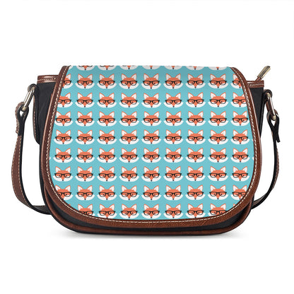 Fox With Glasses Pattern Print Saddle Bag