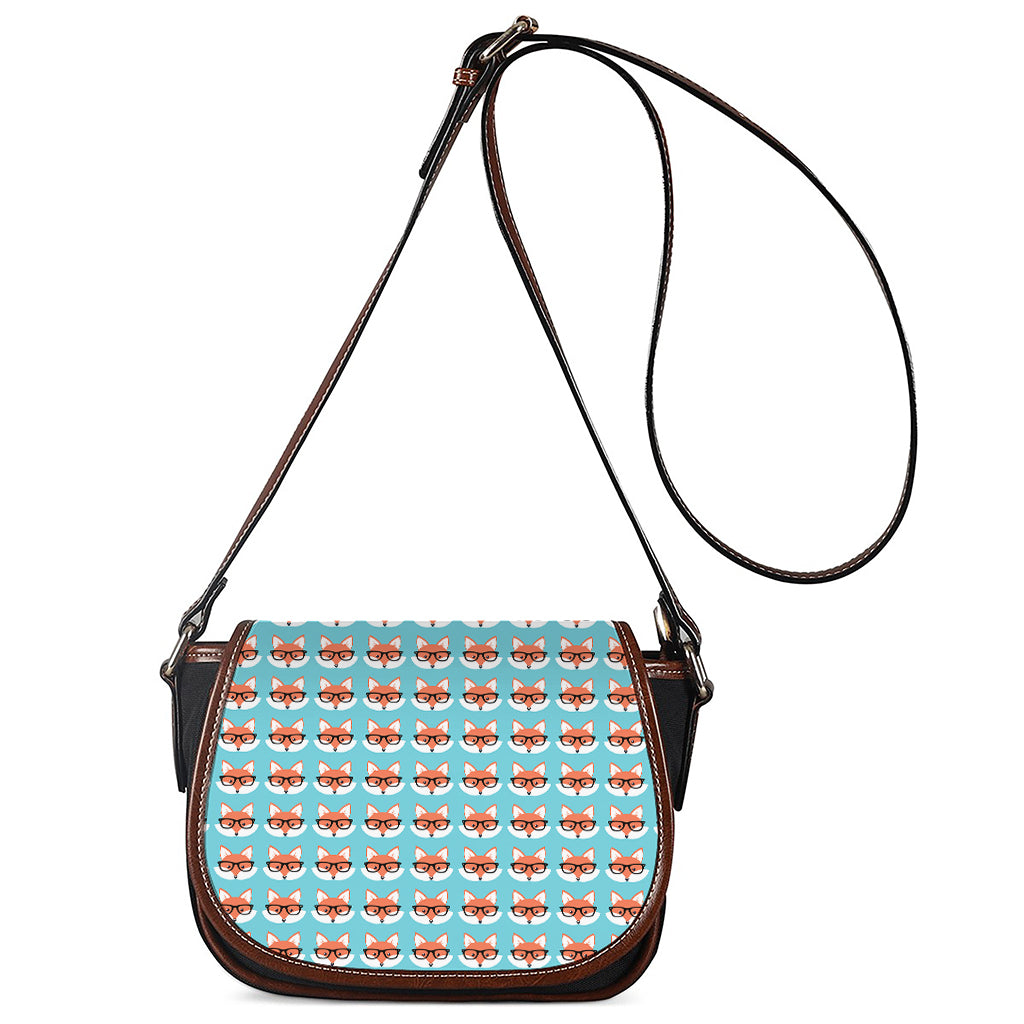 Fox With Glasses Pattern Print Saddle Bag