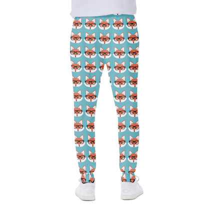 Fox With Glasses Pattern Print Scuba Joggers