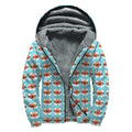 Fox With Glasses Pattern Print Sherpa Lined Zip Up Hoodie