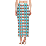 Fox With Glasses Pattern Print Side Slit Maxi Skirt