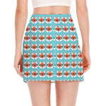 Fox With Glasses Pattern Print Side Slit Mini Skirt