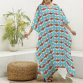 Fox With Glasses Pattern Print Silk V-Neck Kaftan Dress
