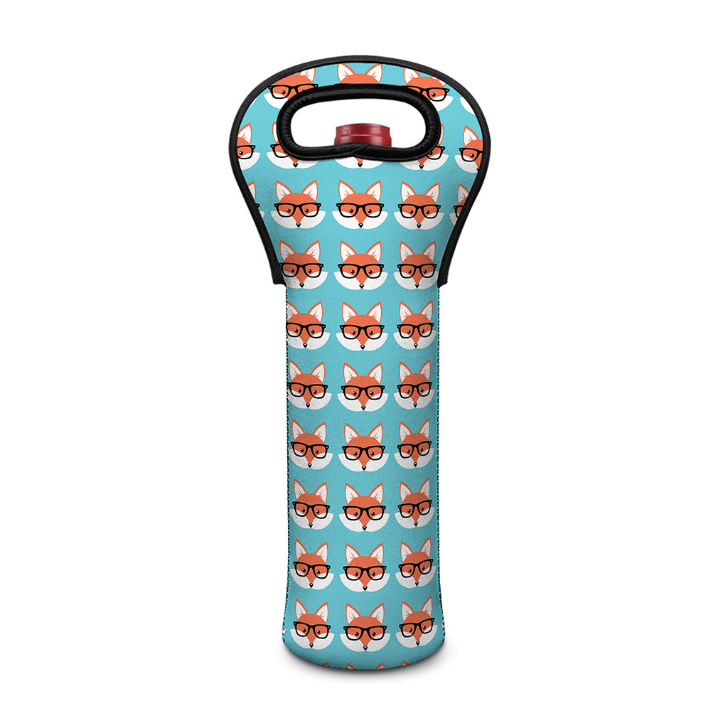Fox With Glasses Pattern Print Single Neoprene Wine Tote