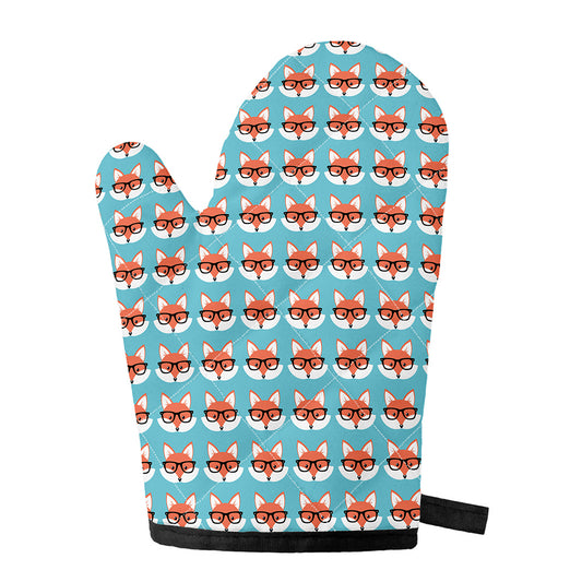 Fox With Glasses Pattern Print Single Oven Mitt
