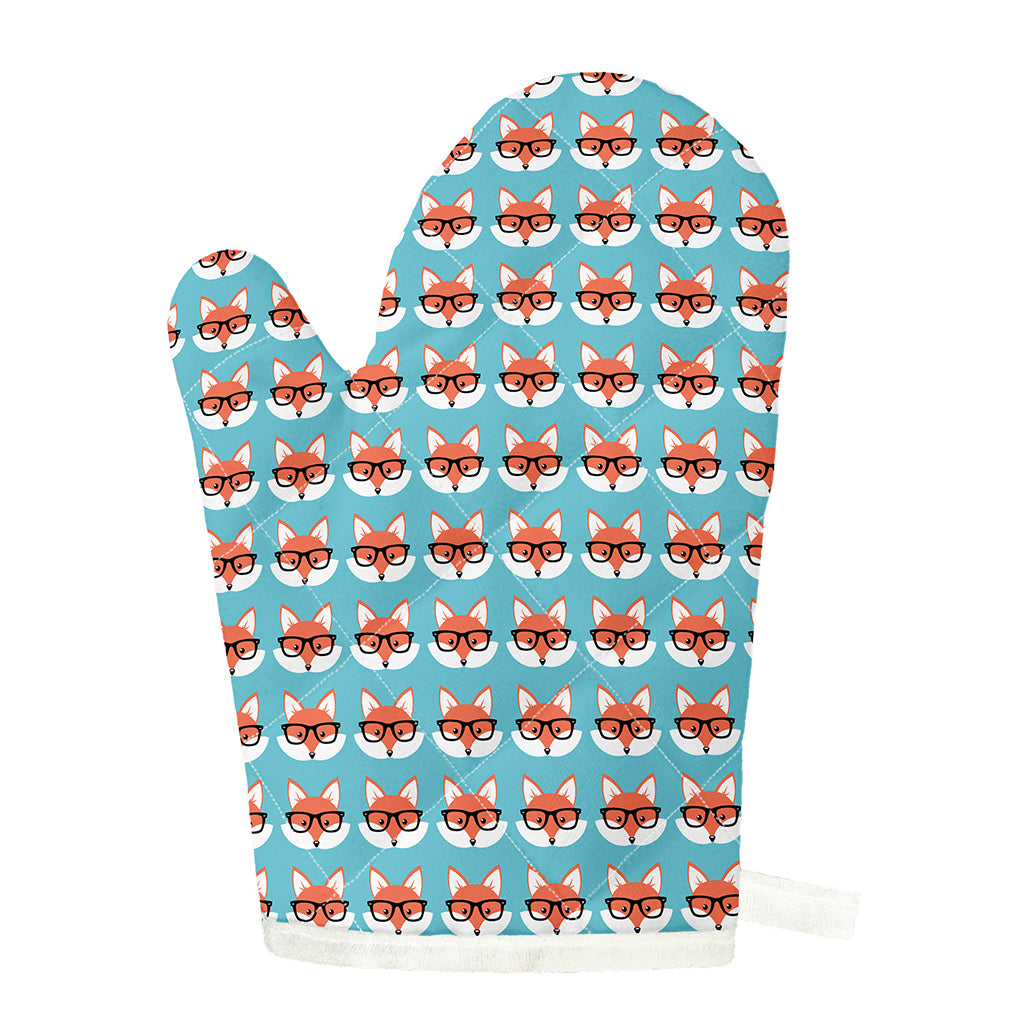 Fox With Glasses Pattern Print Single Oven Mitt