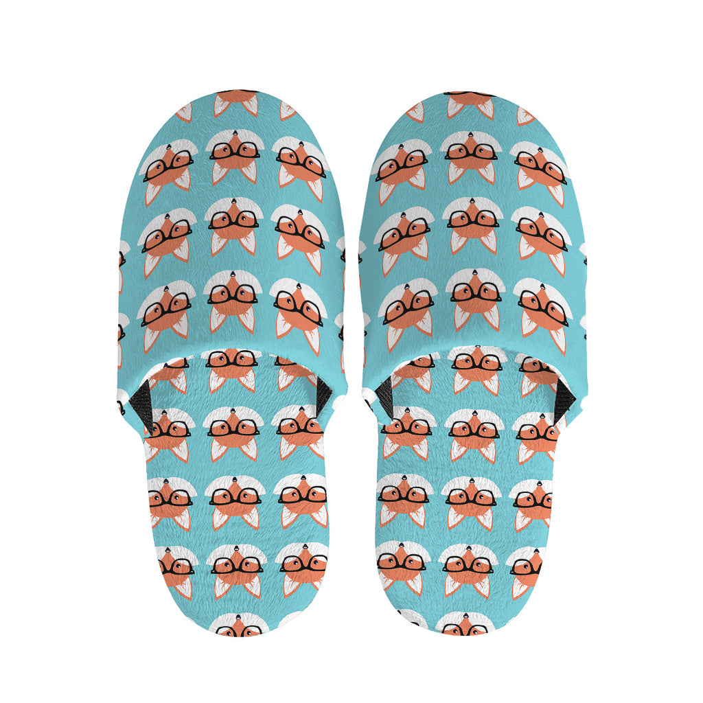 Fox With Glasses Pattern Print Slippers