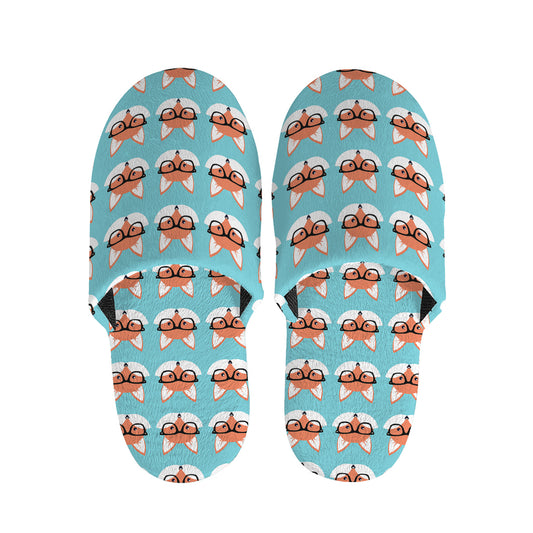 Fox With Glasses Pattern Print Slippers