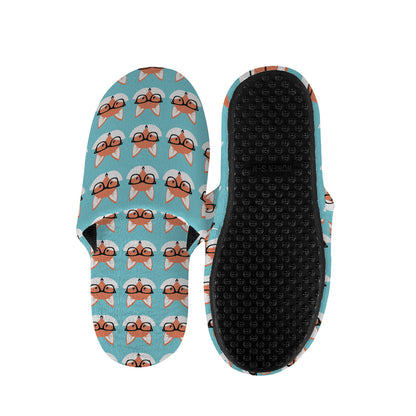 Fox With Glasses Pattern Print Slippers