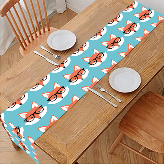 Fox With Glasses Pattern Print Table Runner