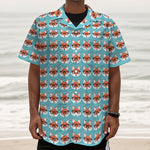 Fox With Glasses Pattern Print Textured Short Sleeve Shirt