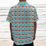 Fox With Glasses Pattern Print Textured Short Sleeve Shirt