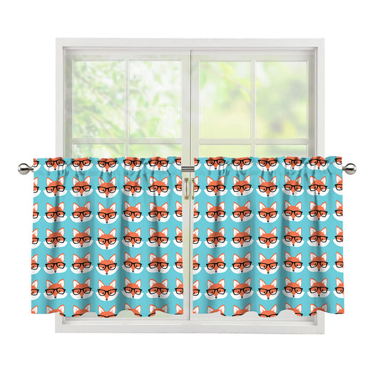 Fox With Glasses Pattern Print Tier Curtains