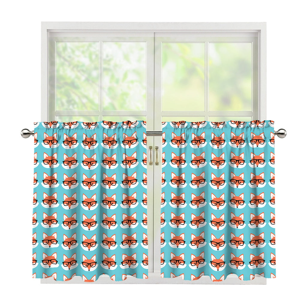 Fox With Glasses Pattern Print Tier Curtains