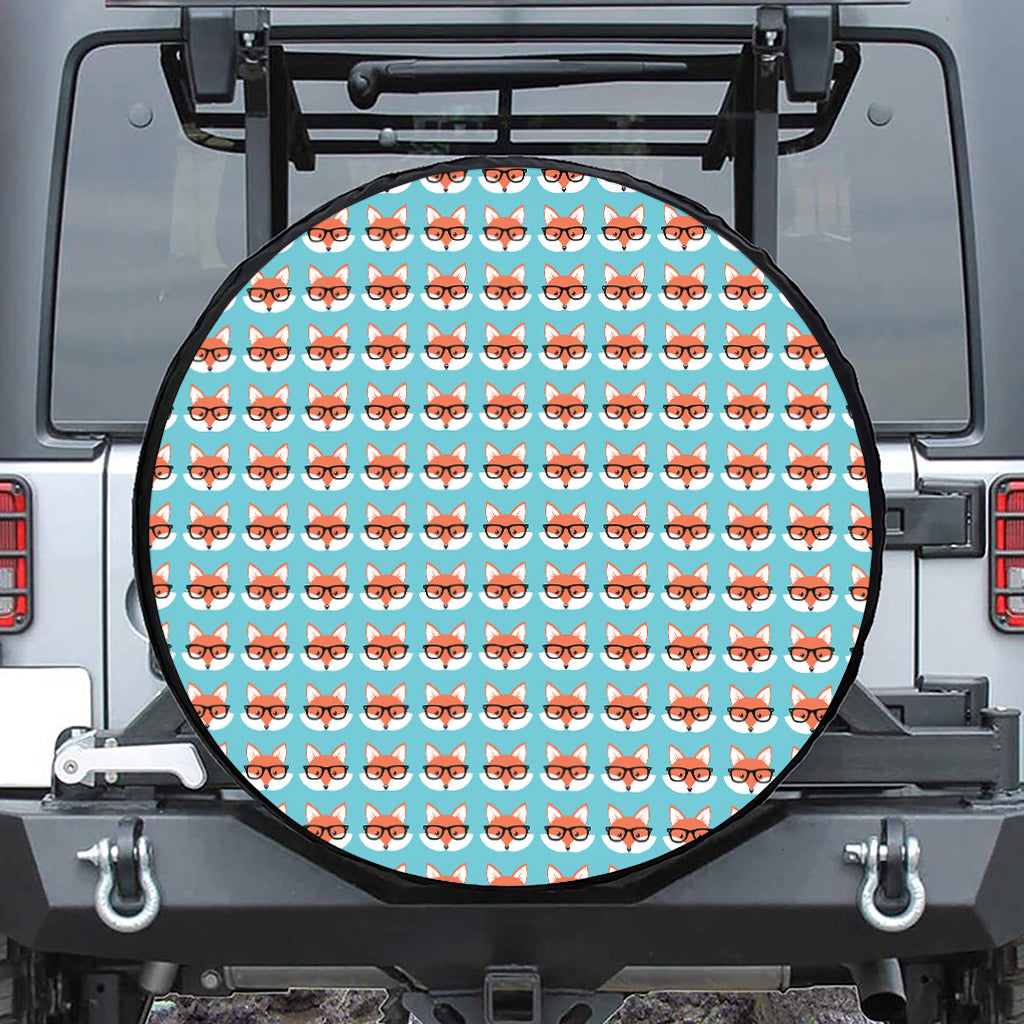 Fox With Glasses Pattern Print Tire Cover