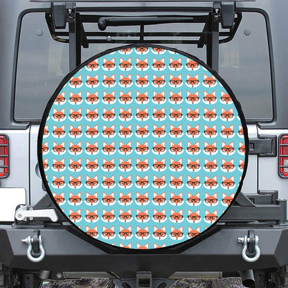 Fox With Glasses Pattern Print Tire Cover