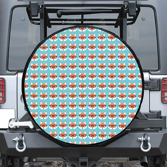 Fox With Glasses Pattern Print Tire Cover