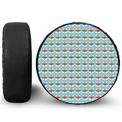 Fox With Glasses Pattern Print Tire Cover