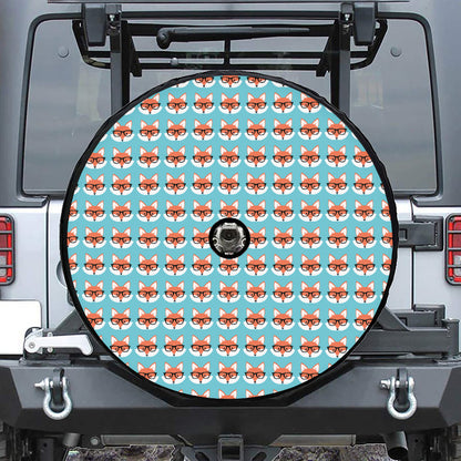 Fox With Glasses Pattern Print Tire Cover With Camera Hole