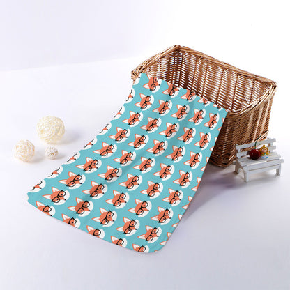 Fox With Glasses Pattern Print Towel