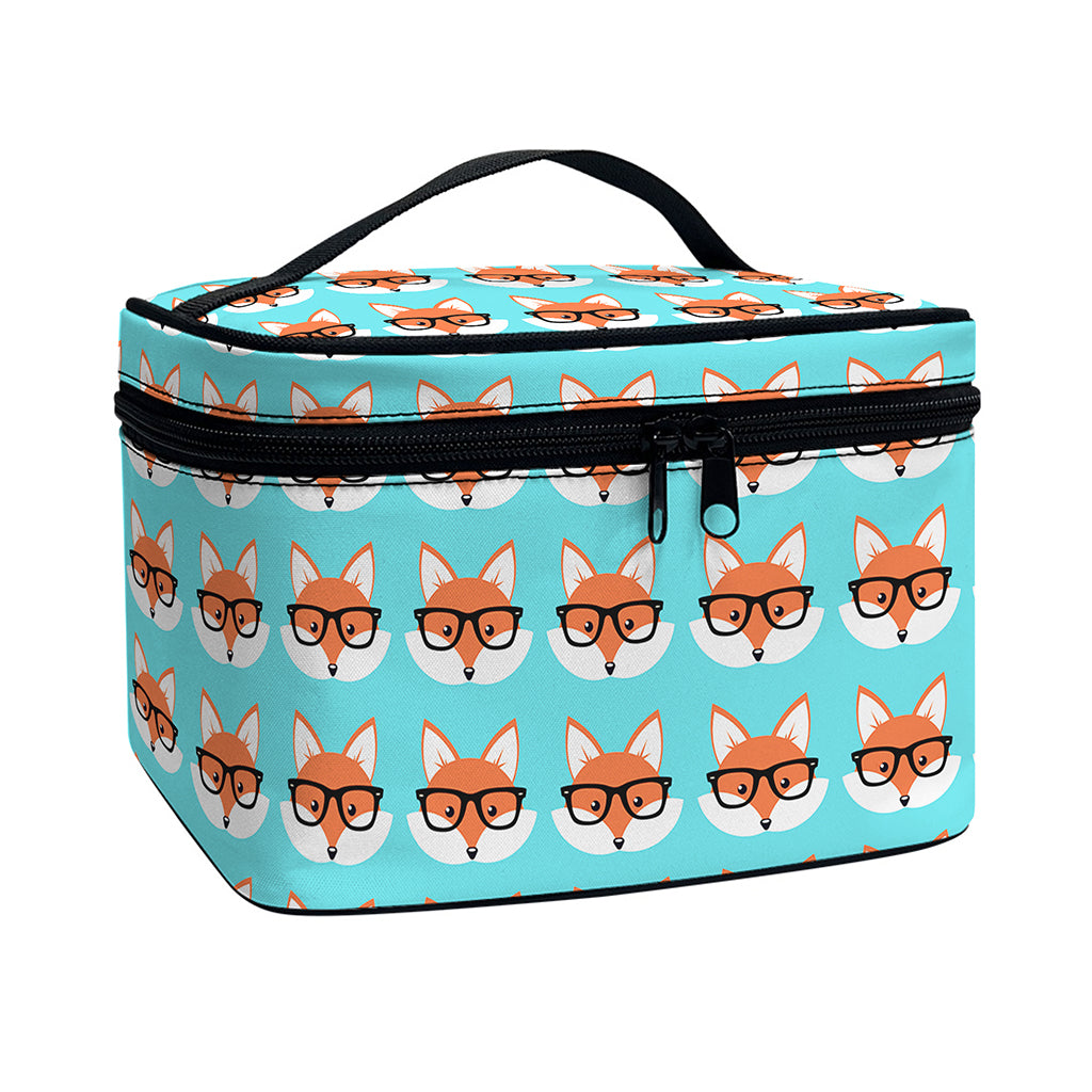 Fox With Glasses Pattern Print Travel Makeup Bag