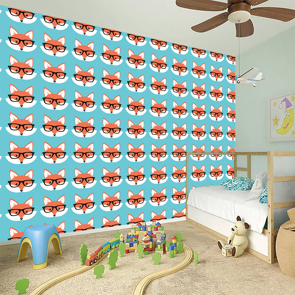 Fox With Glasses Pattern Print Wall Sticker