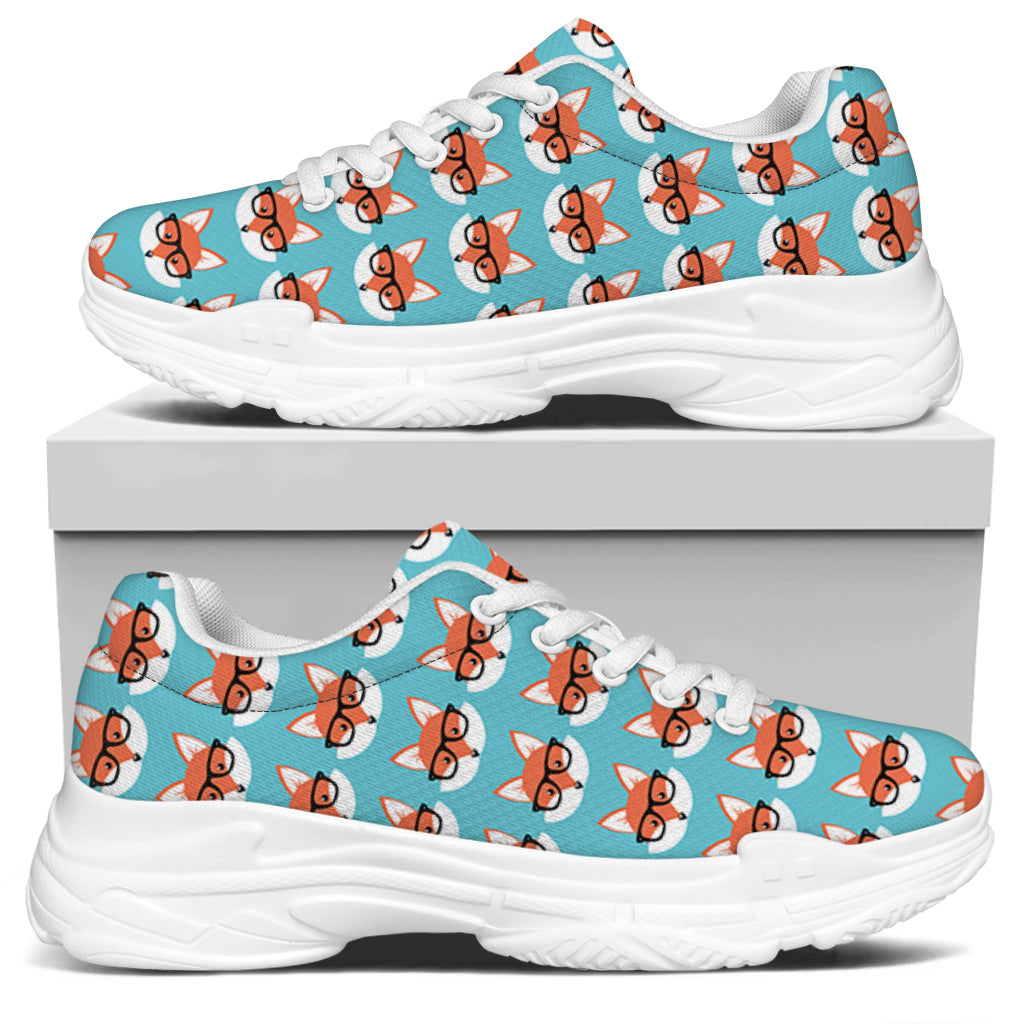 Fox With Glasses Pattern Print White Chunky Shoes