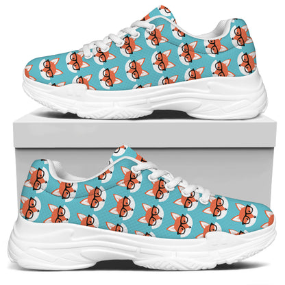 Fox With Glasses Pattern Print White Chunky Shoes