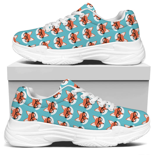 Fox With Glasses Pattern Print White Chunky Shoes