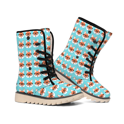 Fox With Glasses Pattern Print Winter Boots