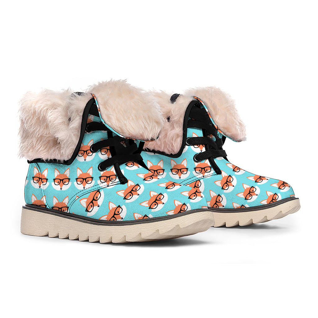 Fox With Glasses Pattern Print Winter Boots