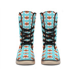 Fox With Glasses Pattern Print Winter Boots