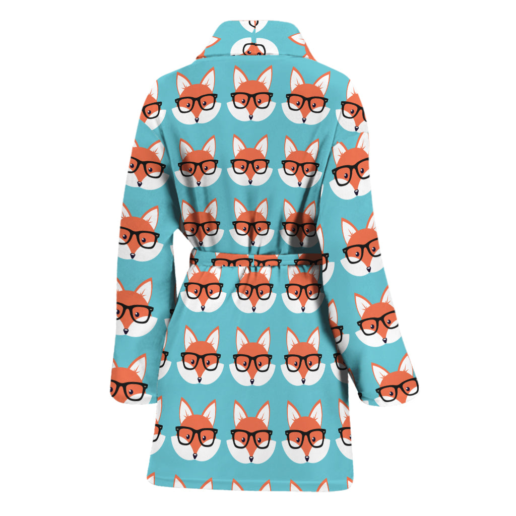 Fox With Glasses Pattern Print Women's Bathrobe