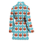 Fox With Glasses Pattern Print Women's Bathrobe