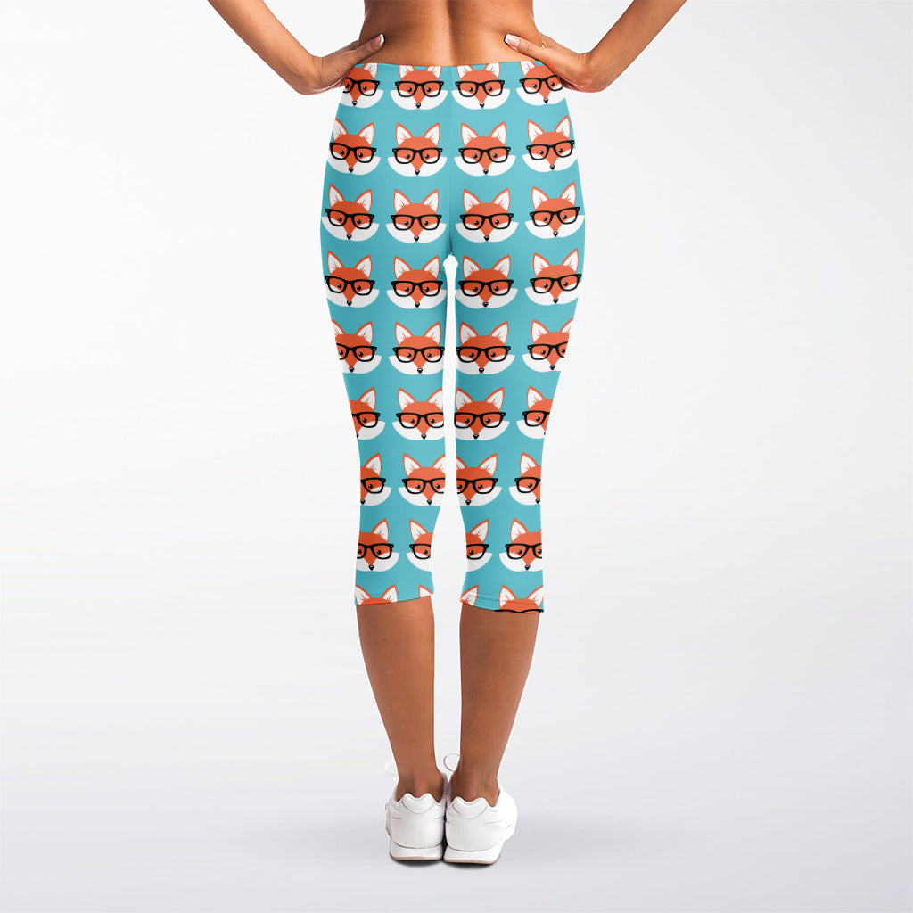 Fox With Glasses Pattern Print Women's Capri Leggings