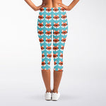 Fox With Glasses Pattern Print Women's Capri Leggings