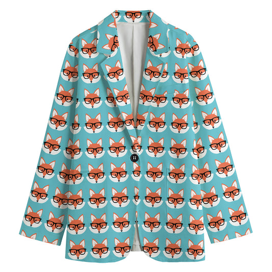 Fox With Glasses Pattern Print Women's Cotton Blazer