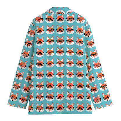 Fox With Glasses Pattern Print Women's Cotton Blazer