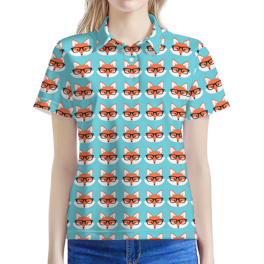 Fox With Glasses Pattern Print Women's Polo Shirt