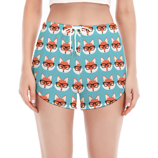 Fox With Glasses Pattern Print Women's Split Running Shorts