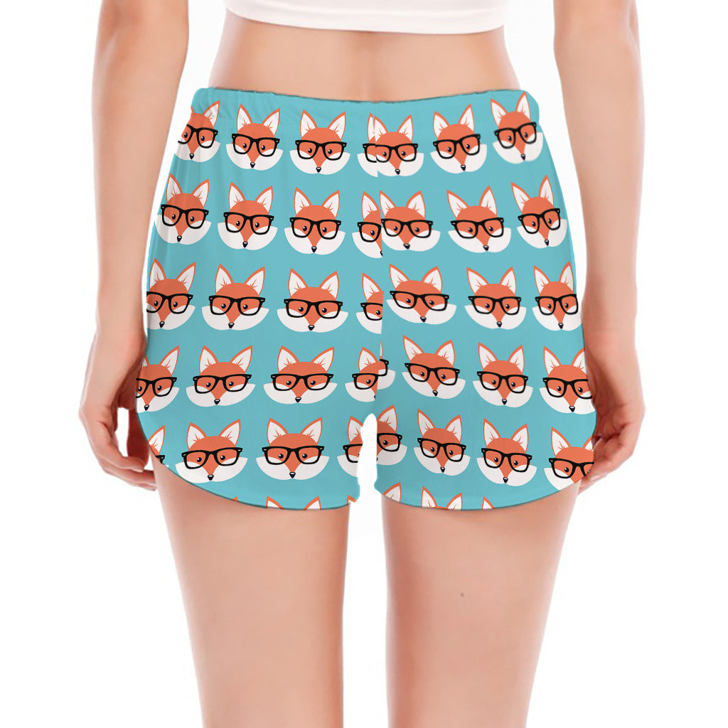 Fox With Glasses Pattern Print Women's Split Running Shorts