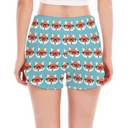 Fox With Glasses Pattern Print Women's Split Running Shorts
