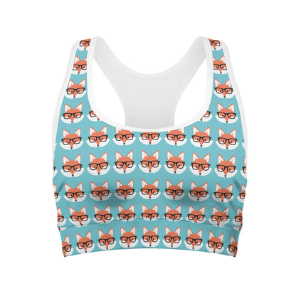 Fox With Glasses Pattern Print Women's Sports Bra