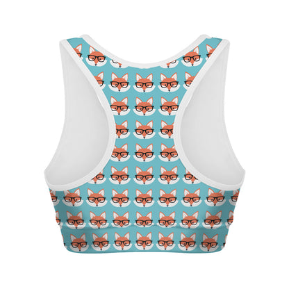 Fox With Glasses Pattern Print Women's Sports Bra