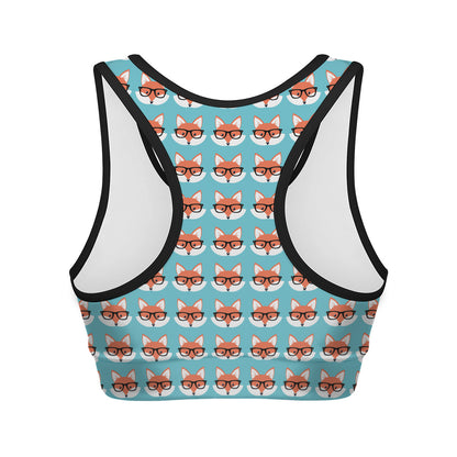 Fox With Glasses Pattern Print Women's Sports Bra