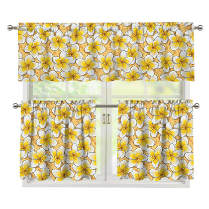 Frangipani Flower Pattern Print 3 Piece Kitchen Curtains
