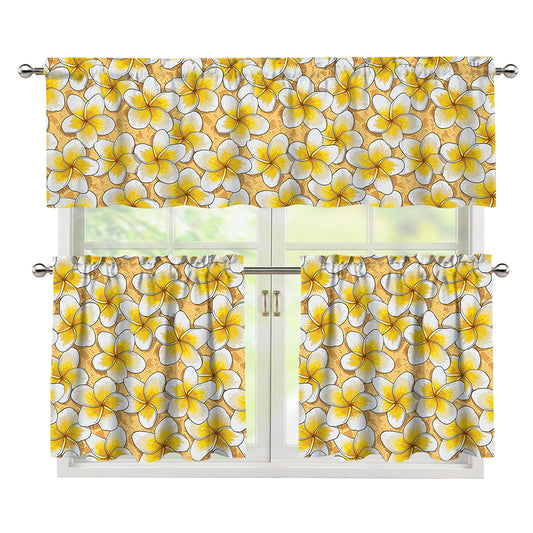 Frangipani Flower Pattern Print 3 Piece Kitchen Curtains