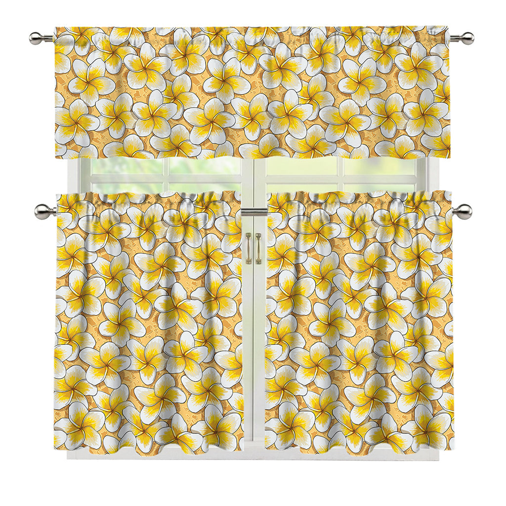 Frangipani Flower Pattern Print 3 Piece Kitchen Curtains