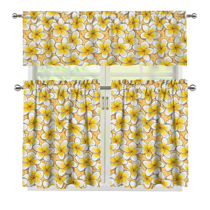 Frangipani Flower Pattern Print 3 Piece Kitchen Curtains