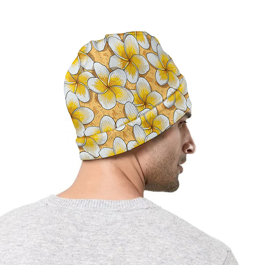 Frangipani Flower Pattern Print Beanie